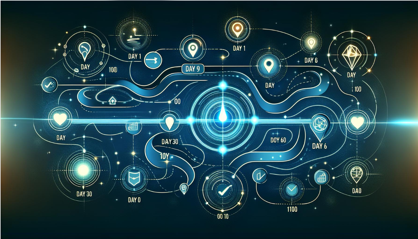 Glowing connected roadmap illustrating milestones and measurable transformation outcomes